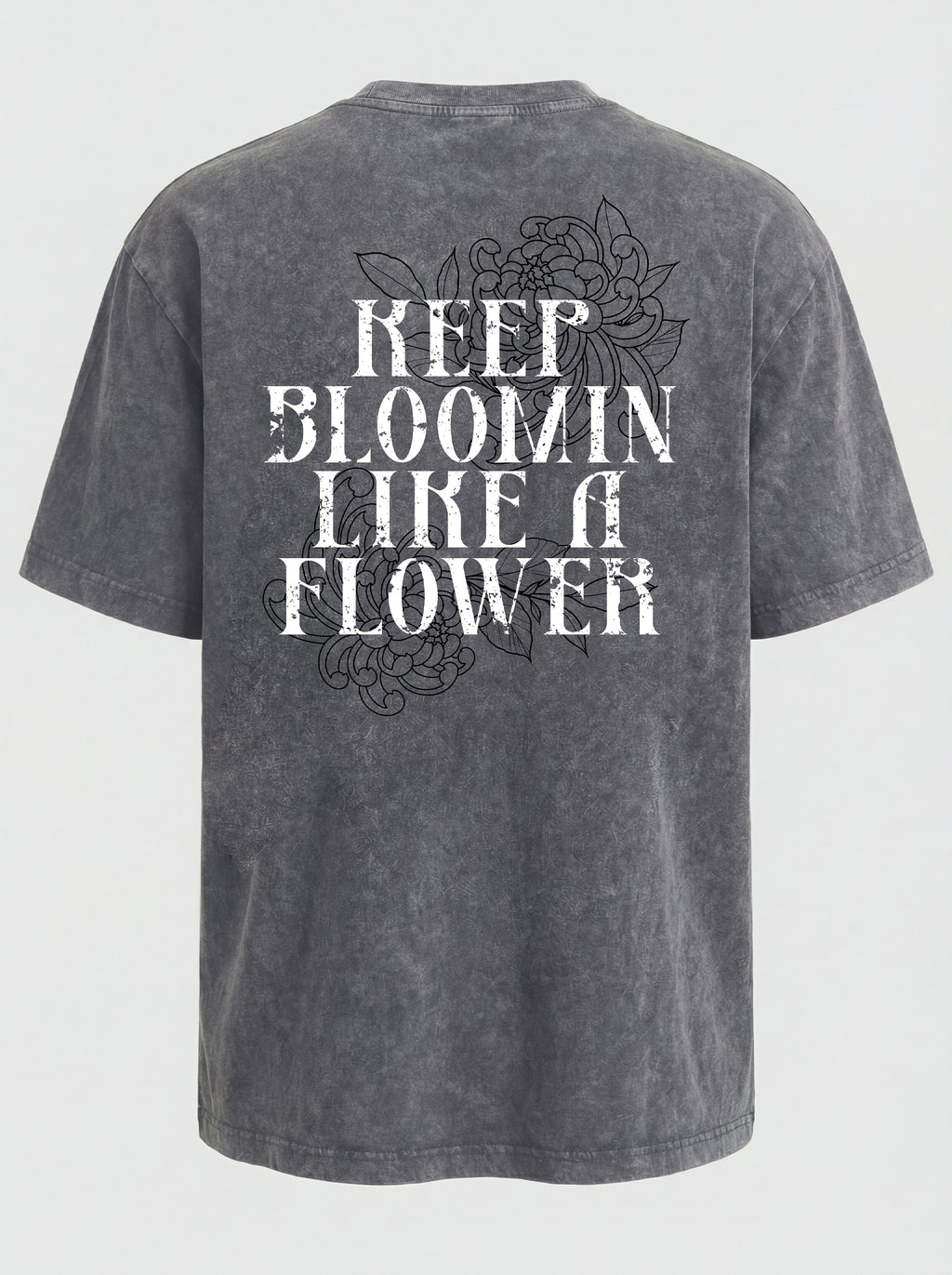 WASHED T-SHIRT "LIKE A FLOWER" - LIGHT GREY