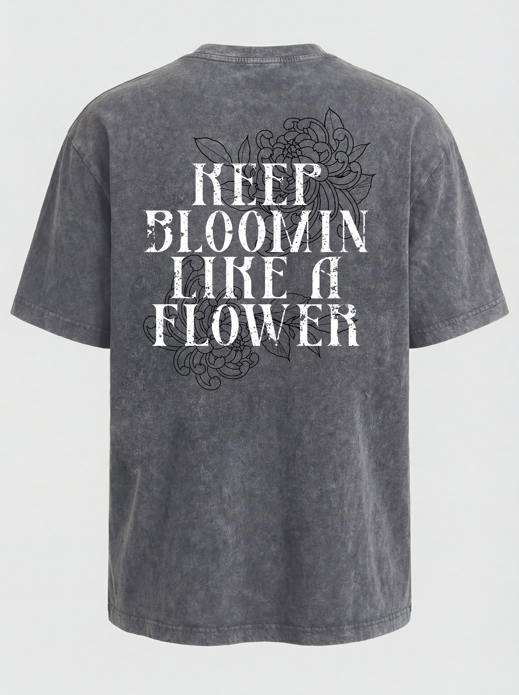 WASHED T-SHIRT "LIKE A FLOWER" - LIGHT GREY