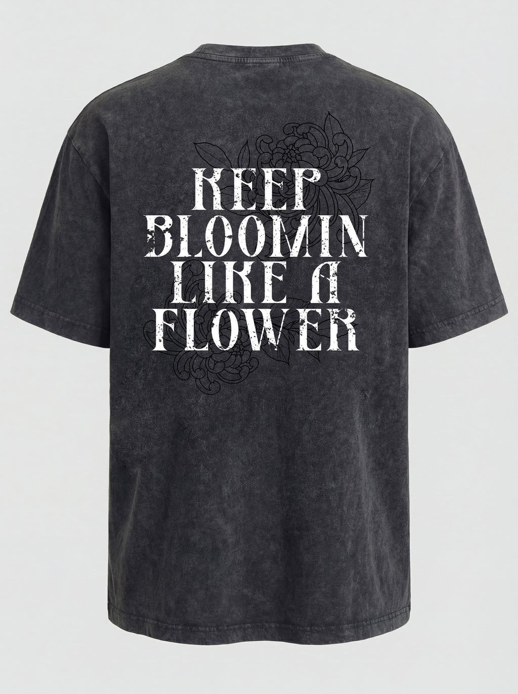 WASHED T-SHIRT "LIKE A FLOWER" - DARK GREY