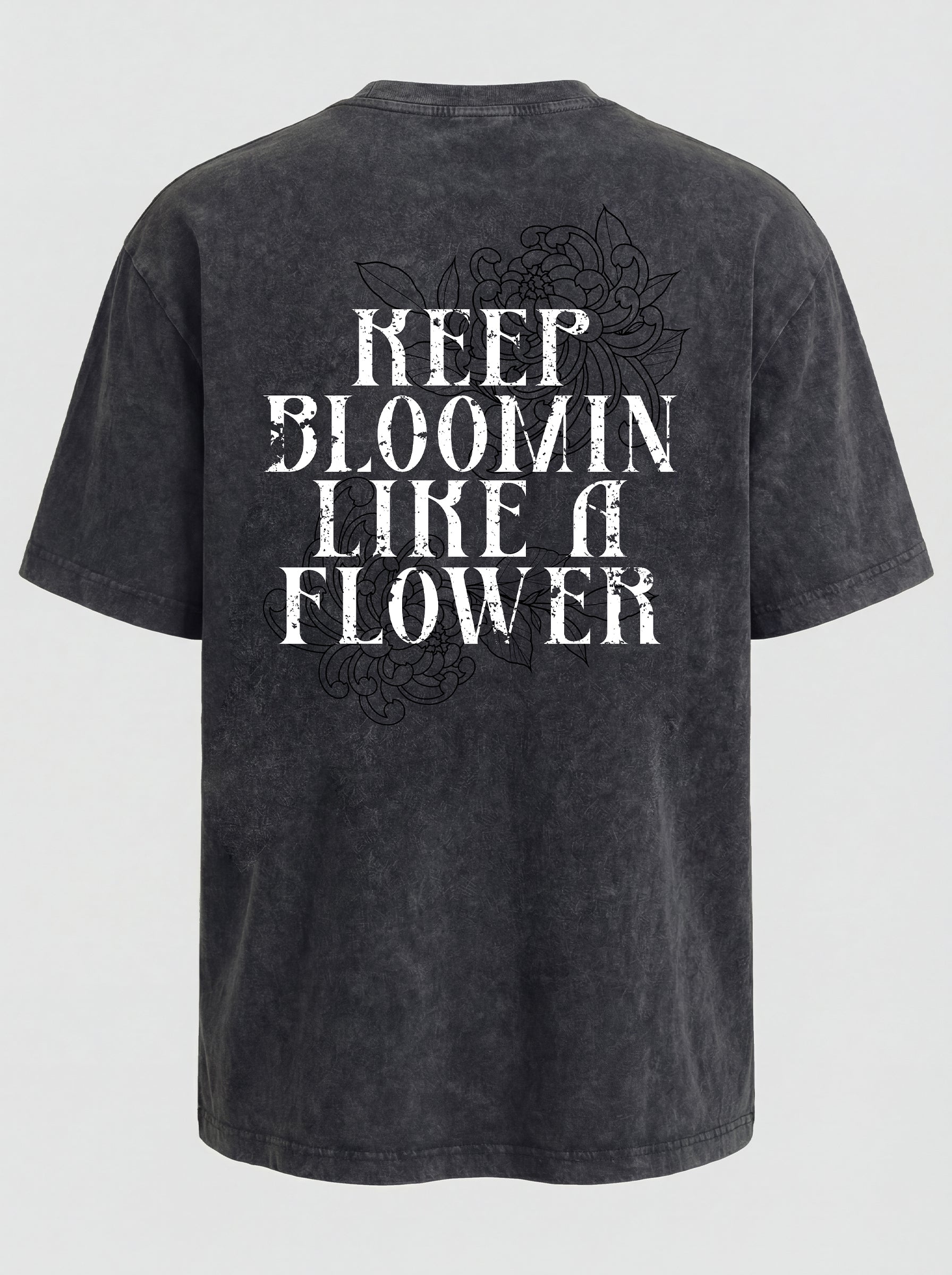 WASHED T-SHIRT "LIKE A FLOWER" - DARK GREY
