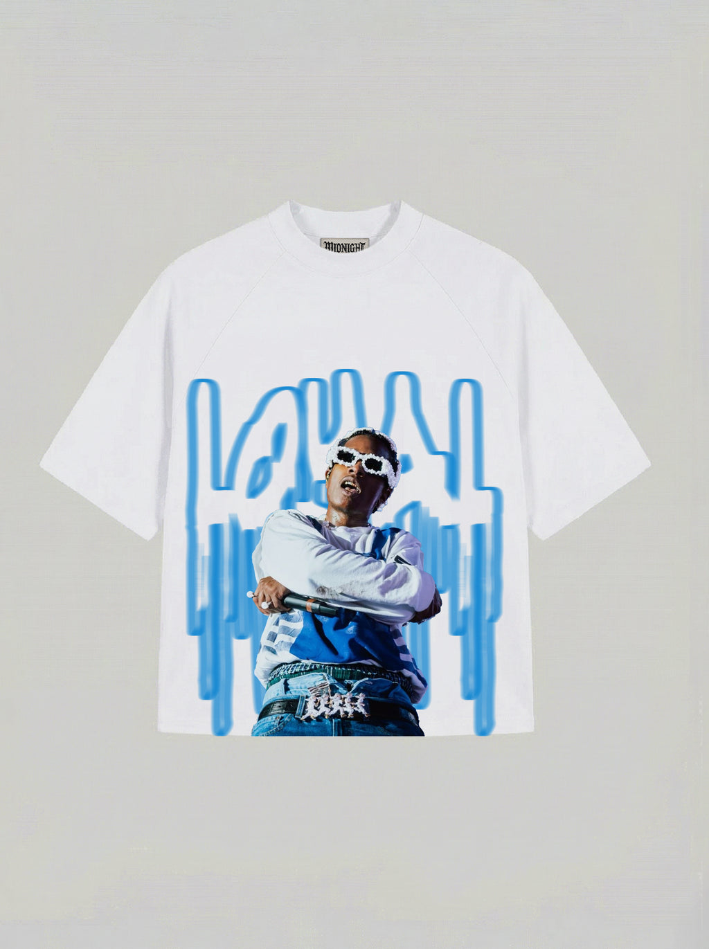 T-SHIRT OVER , TAGLIO SPALLA STAMPA "LOYAL" - BIANCO