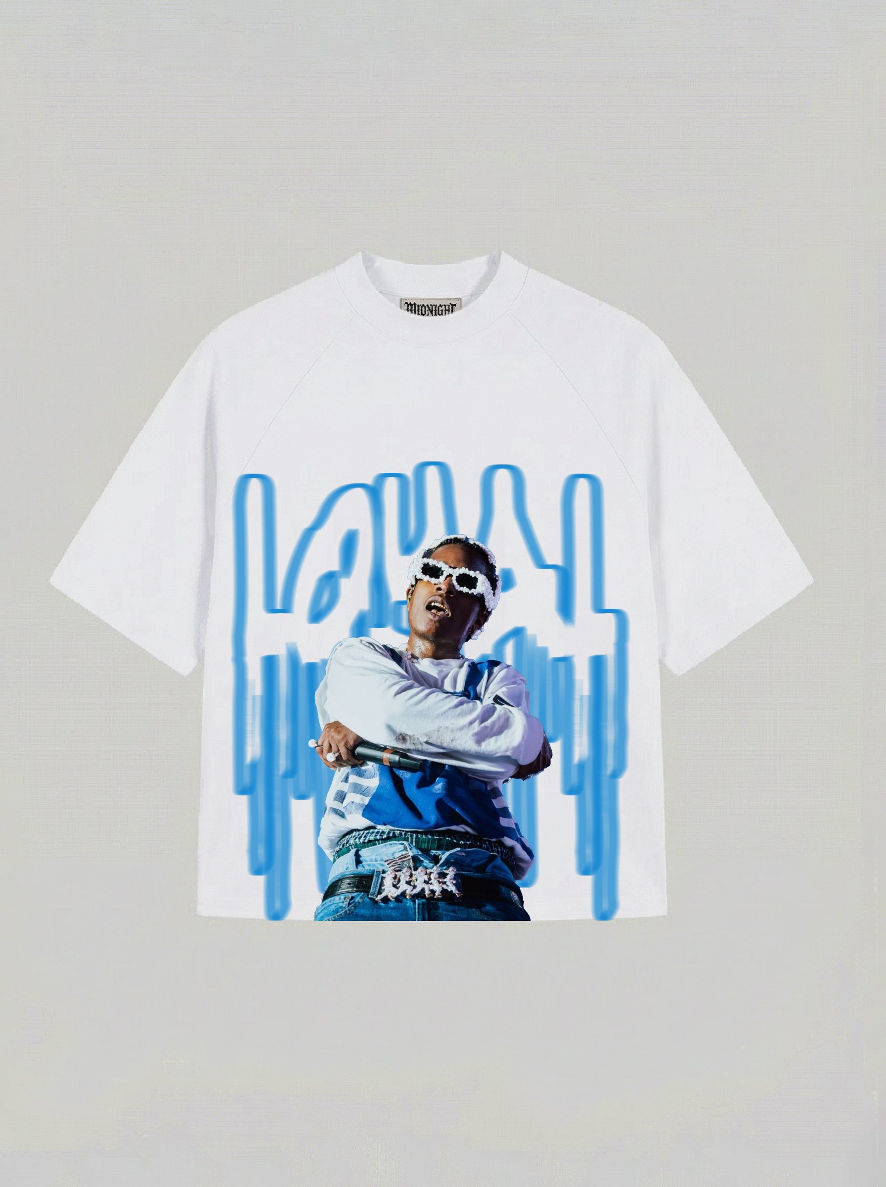 T-SHIRT OVER , TAGLIO SPALLA STAMPA "LOYAL" - BIANCO