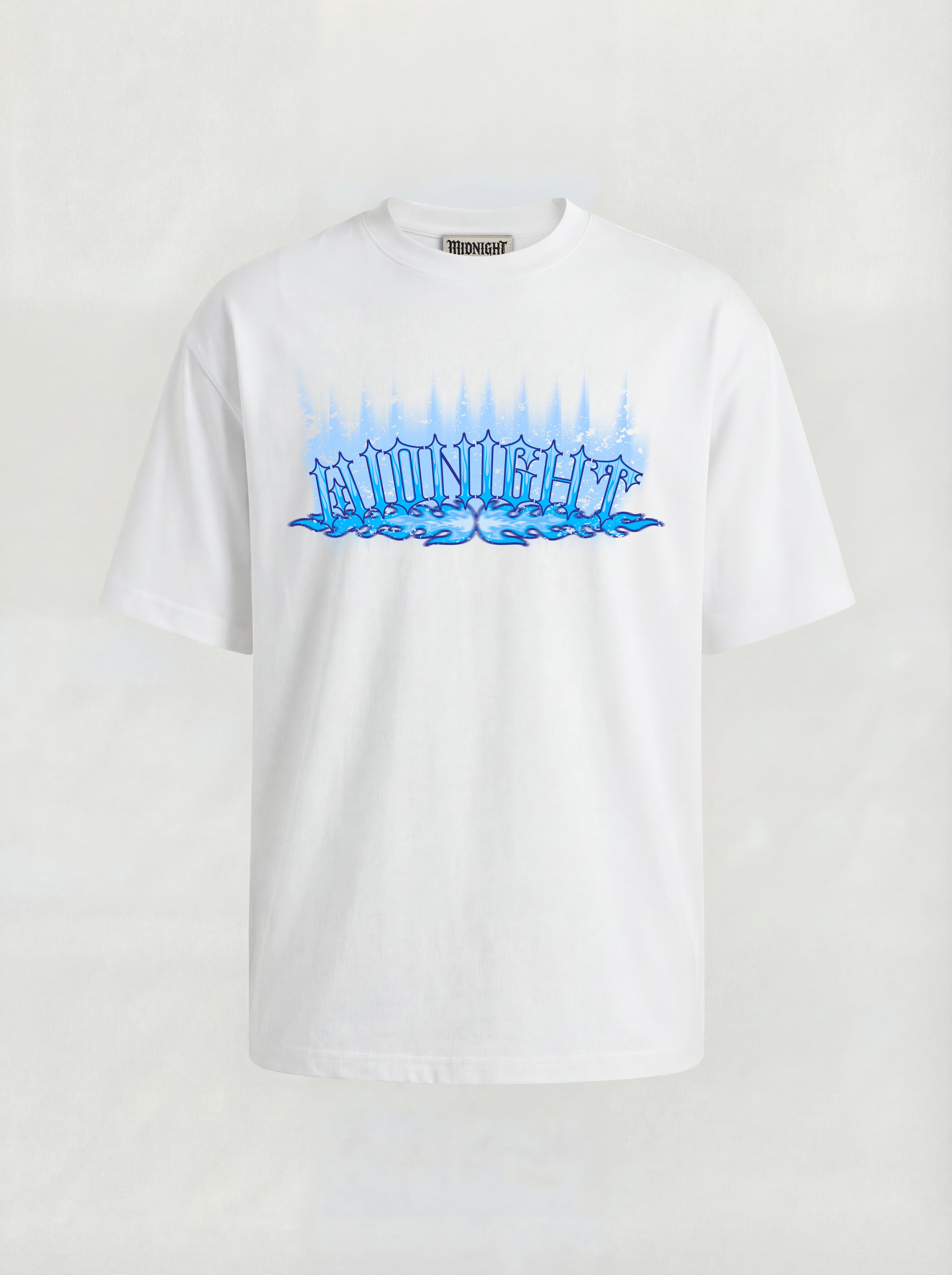 T-SHIRT ESSENTIAL  "MIDNIGHT BLU FLAME" - BIANCO