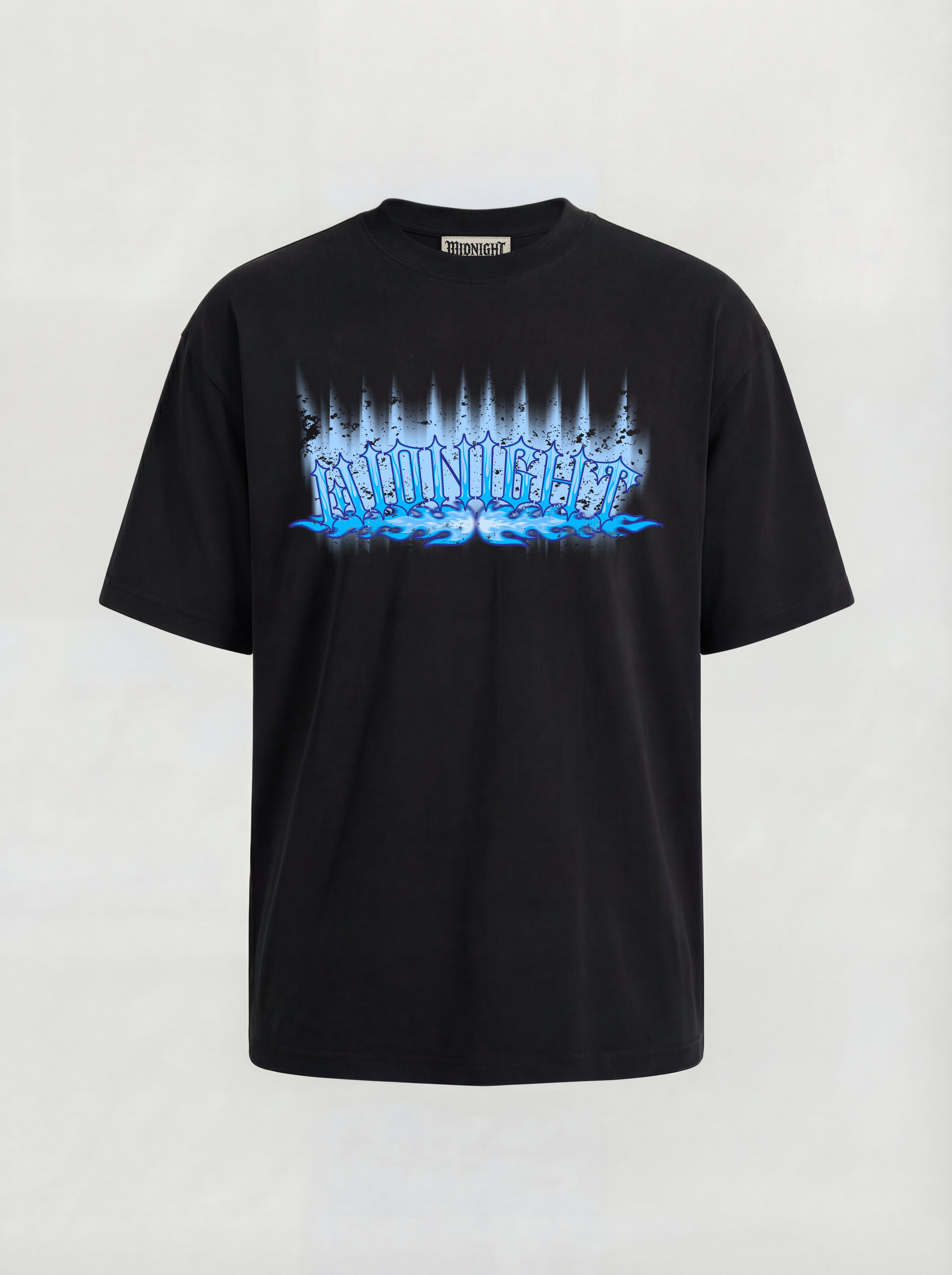 T-SHIRT ESSENTIAL  "MIDNIGHT BLU FLAME" - NERO