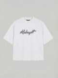 T-SHIRT OVER , TAGLIO SPALLA "MIDNIGHT SPINATO" - BIANCO