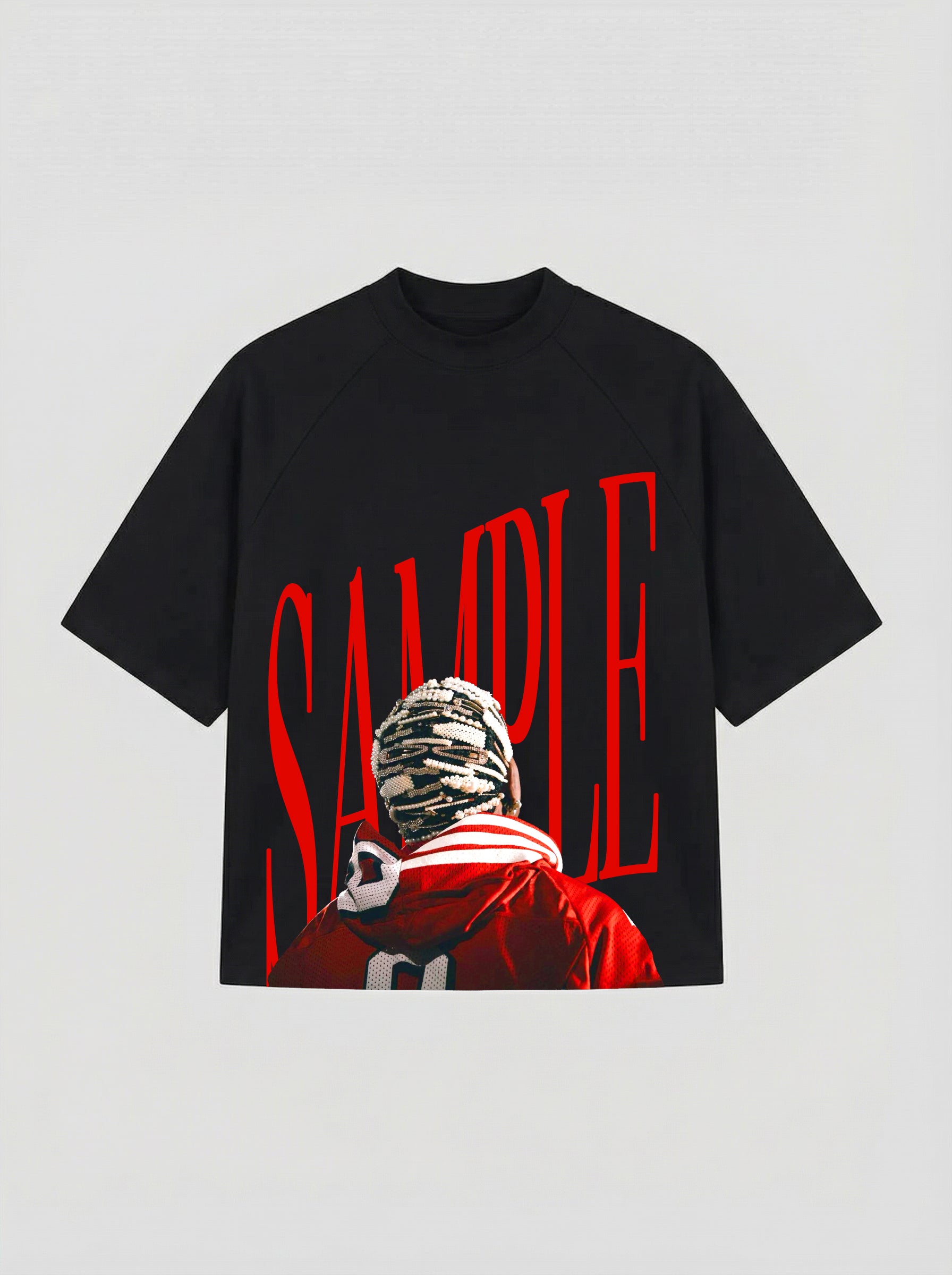 T-SHIRT OVER , TAGLIO SPALLA STAMPA "SIMPLE" - NERO