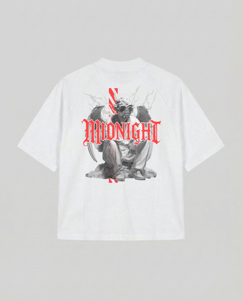 T-SHIRT OVER , TAGLIO SPALLA STAMPA "MARBLE STATUE" - BIANCO