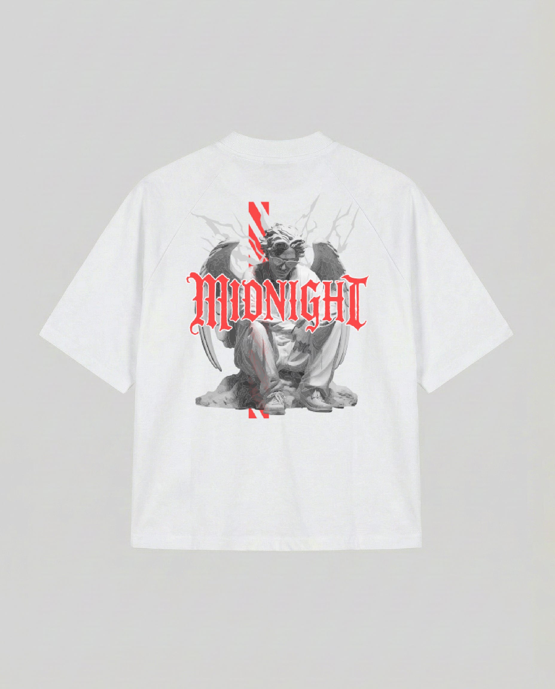 T-SHIRT OVER , TAGLIO SPALLA STAMPA "MARBLE STATUE" - BIANCO