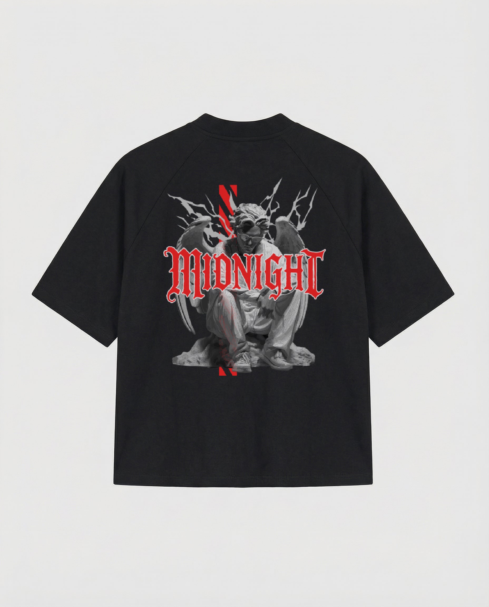 T-SHIRT OVER , TAGLIO SPALLA STAMPA "MARBLE STATUE" - NERO